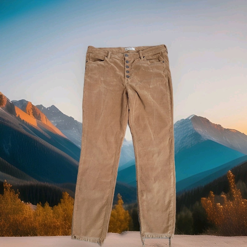 🌄Free People Reagan Corduroy Pants Womens 30 Brown Button Fly Raw Hem Boho Vibe